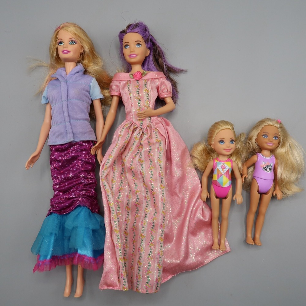 Blonde & Purple Hair Barbie w 2 Chelsey Doll lot of 4 2016 Set Toy Lot
